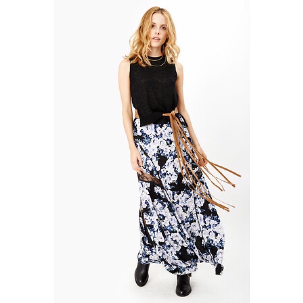 MINKPINK Floral Maxi Skirt | Black Navy White